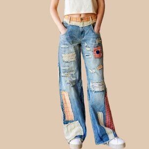 Oli & Hali Patchwork wide semi flare leg Jeans Size XL